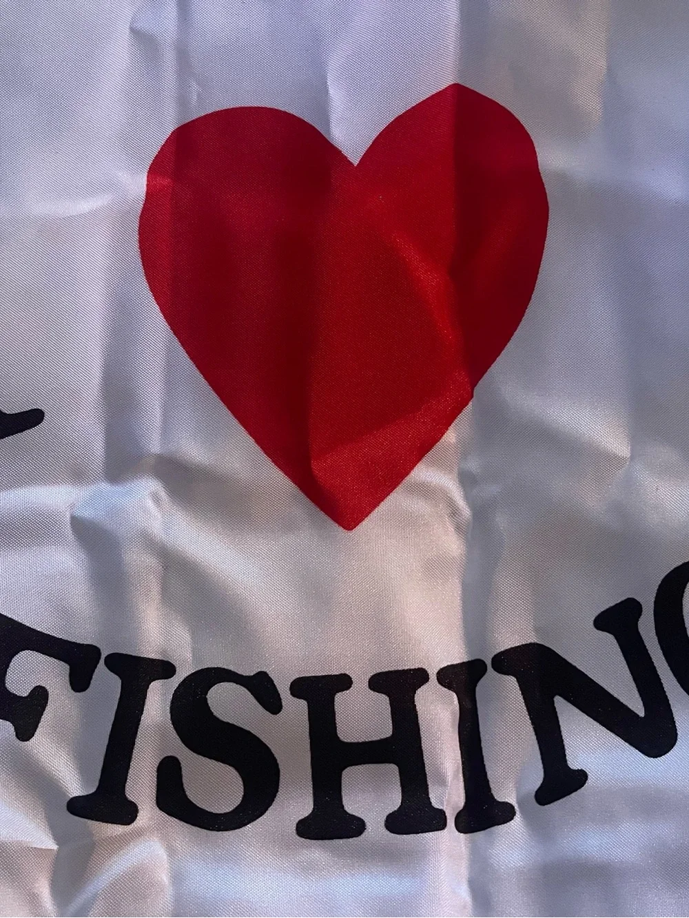 I Love Fishing White Flag with Red Heart 12 x 18